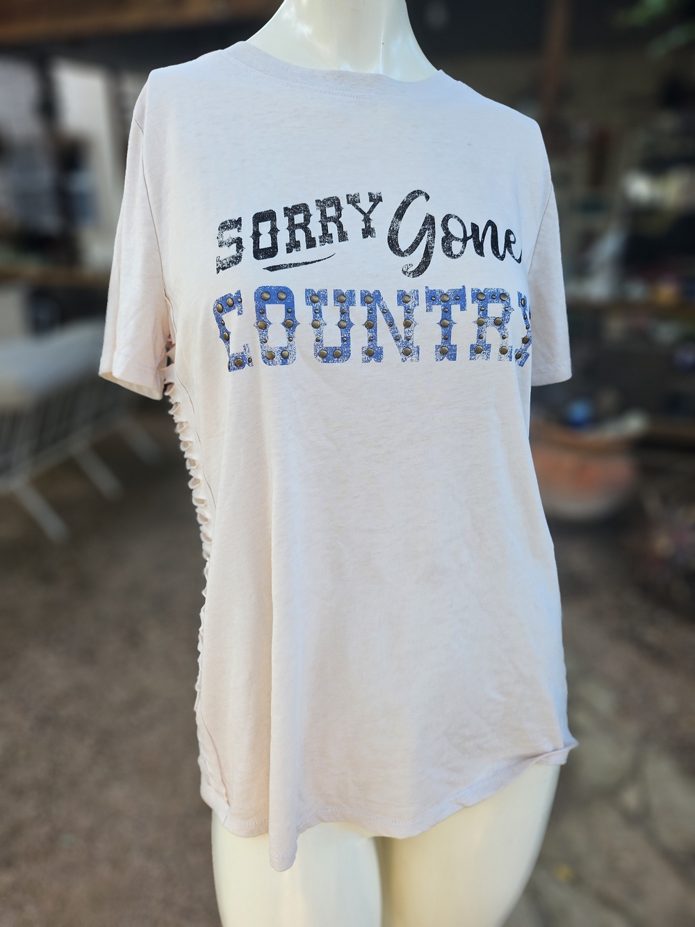 New W Tag Cato Cotton/Poly Graphic Tee Sorry Gone Country Side Cutout Details S
